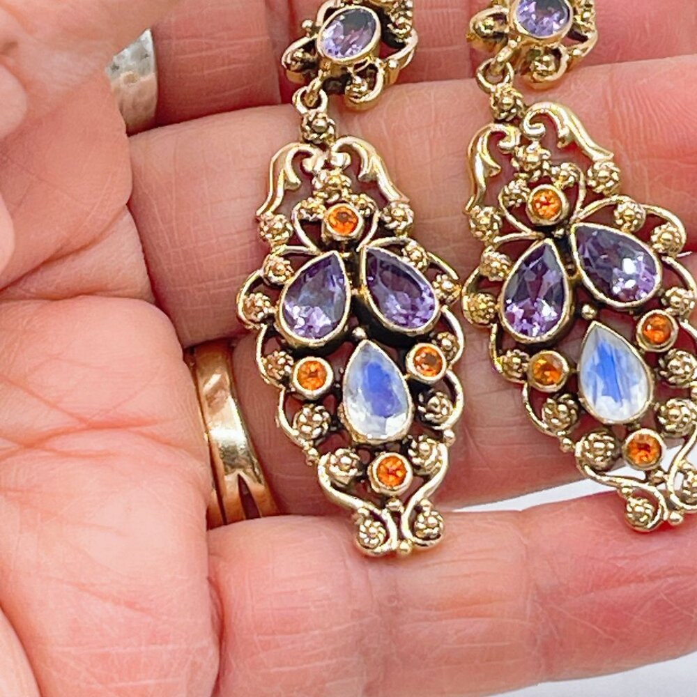 Nicky Butler Gold Tone Earrings Precious Stones Amethyst & Moonstone - Picture 6 of 7